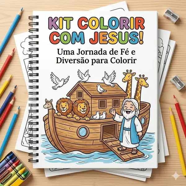 Kit Colorir com Jesus — bíblia infantil com lápis de cor